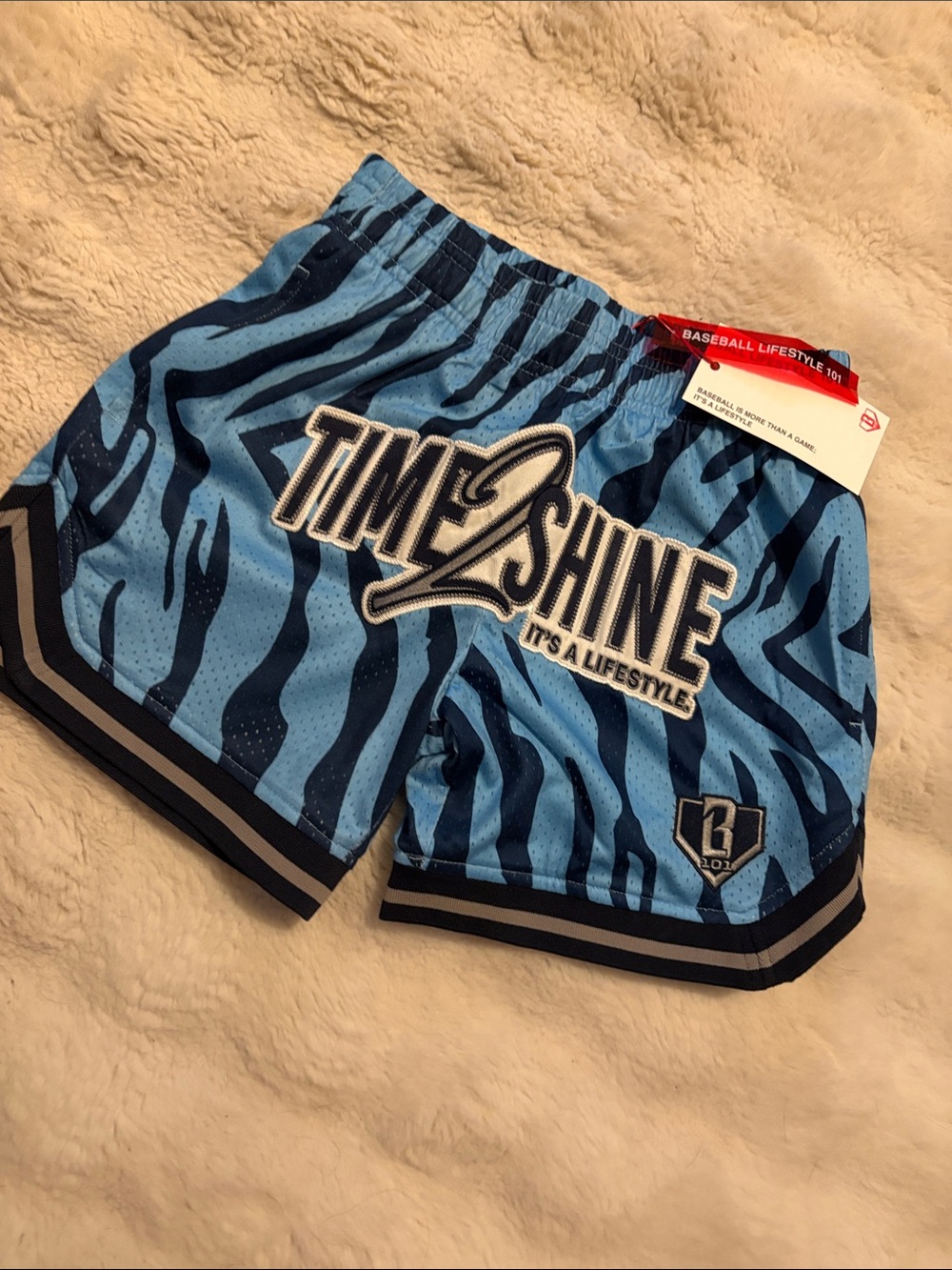 Time2Shine Light Blue Zebra Stripe Kids Athletic Shorts